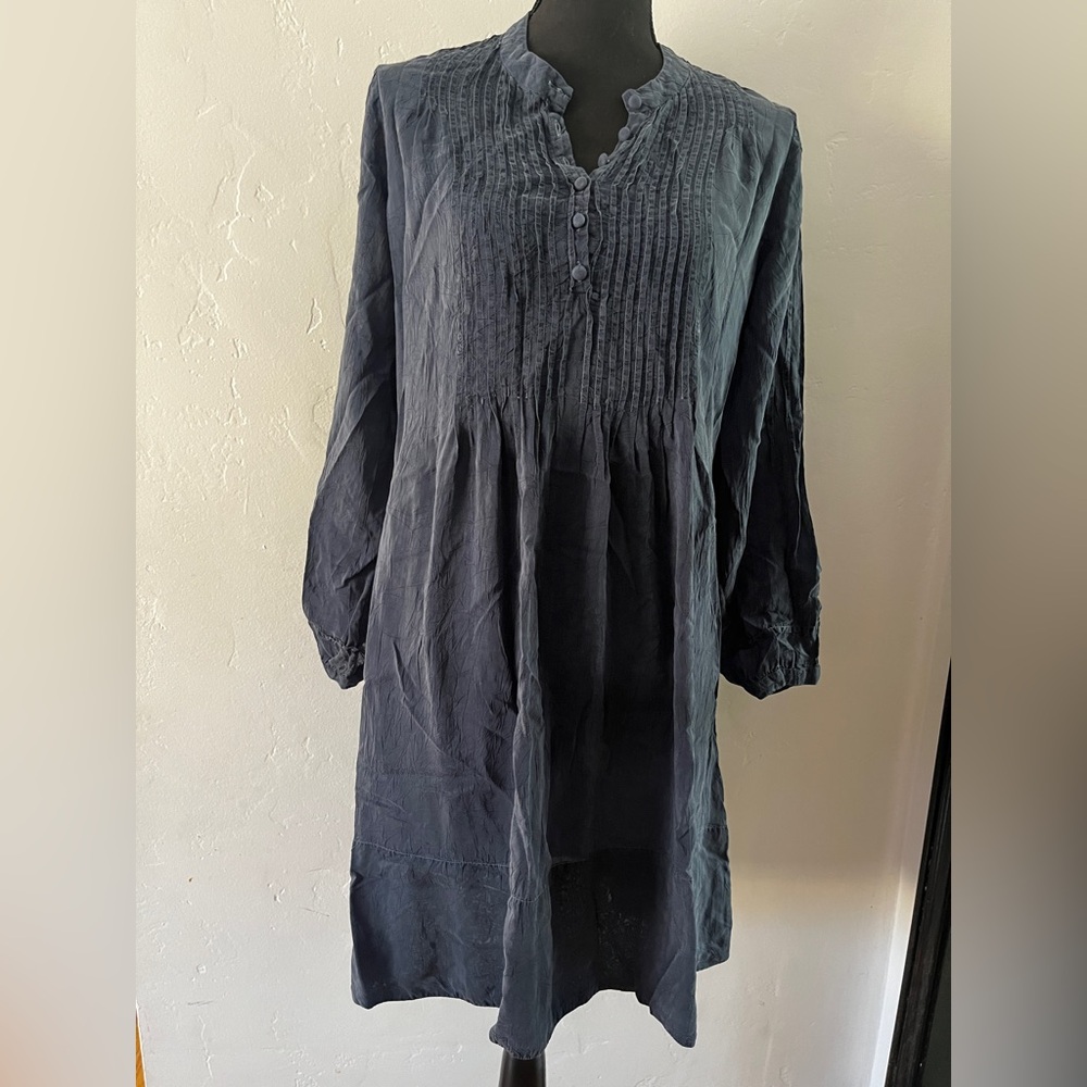 Johnny Was navy blue silk Long-Sleeve tunic